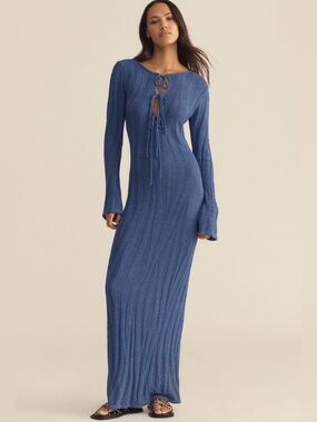 Anthropologie Sunday in Brooklyn Ribbed Knit Beach Sweater Dress in blue Size L